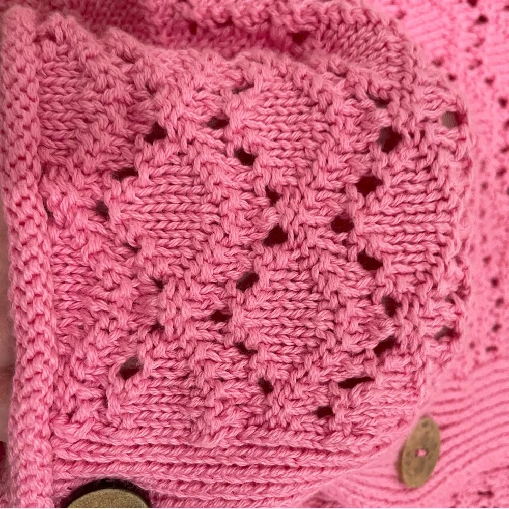 NWT Zara Girl's 5-6 Open Knit Cardigan Sweater Pink Button Down V Neck - Picture 11 of 11